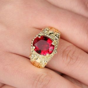 Vintage Round Red Ruby and Gold